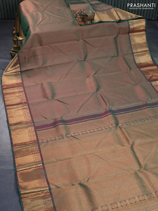 Pure kanchipuram silk saree dual shade of green with allover zari weaves and rich zari woven border