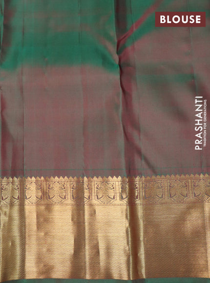 Pure kanchipuram silk saree dual shade of green with allover zari weaves and rich zari woven border