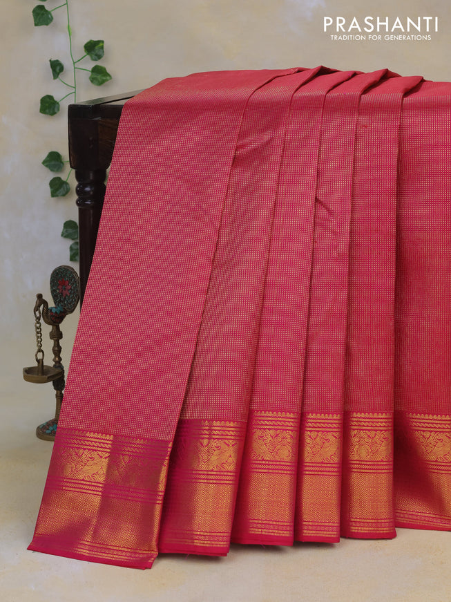 Pure kanchipuram silk saree pink with allover zari weaves and rich annam zari woven border