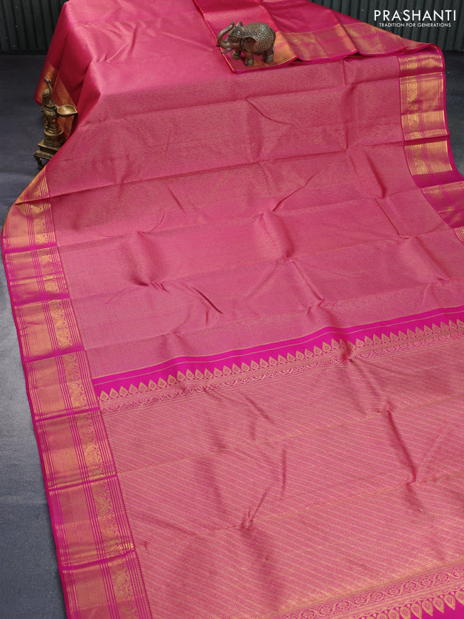 Pure kanchipuram silk saree pink with allover zari weaves and rich annam zari woven border