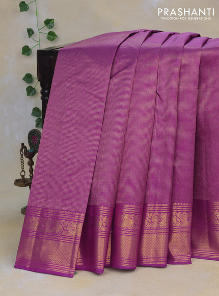 Pure kanchipuram silk saree purple shade with allover zari weaves and rich annam zari woven border