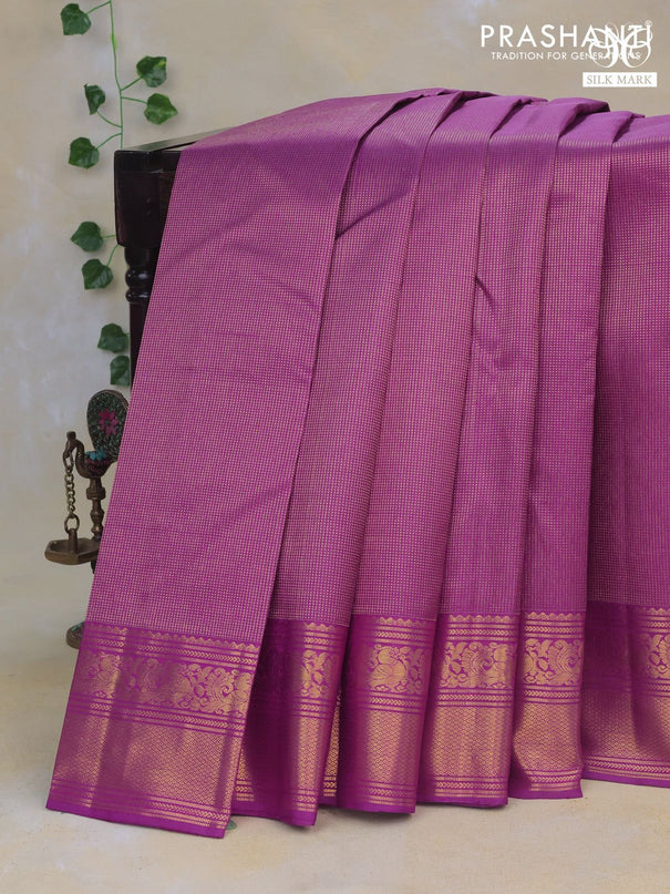 Pure kanchipuram silk saree purple shade with allover zari weaves and rich annam zari woven border