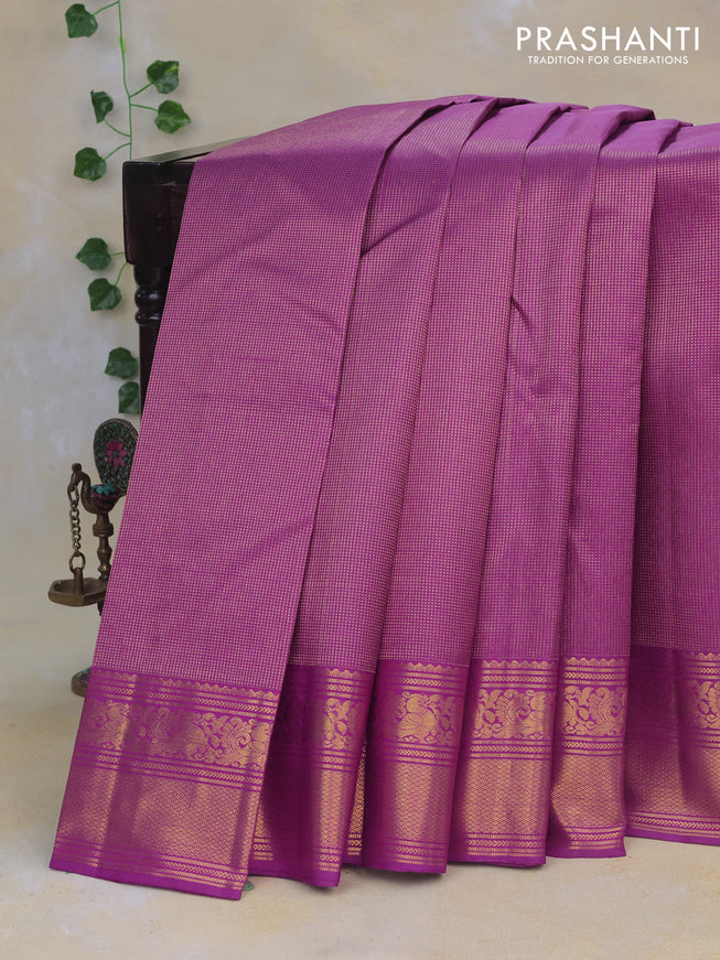 Pure kanchipuram silk saree purple shade with allover zari weaves and rich annam zari woven border