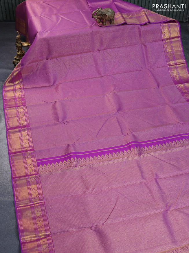 Pure kanchipuram silk saree purple shade with allover zari weaves and rich annam zari woven border