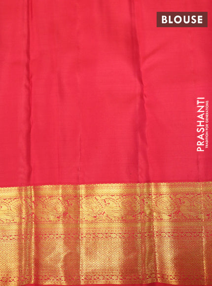 Pure kanchipuram silk saree bottle green and red with allover zari woven brocade weaves and rich zari woven border