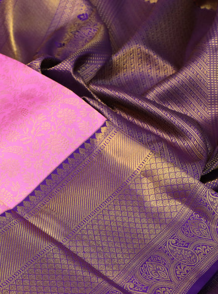 Pure kanchipuram silk saree candy pink and violet shade with allover zari woven brocade weaves and rich zari woven border