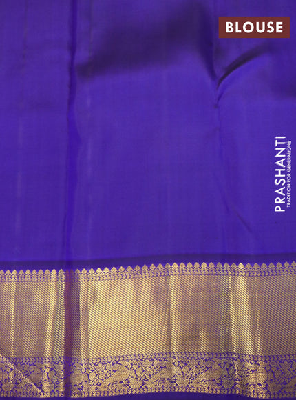 Pure kanchipuram silk saree sandal and blue with allover zari woven brocade weaves and rich zari woven border