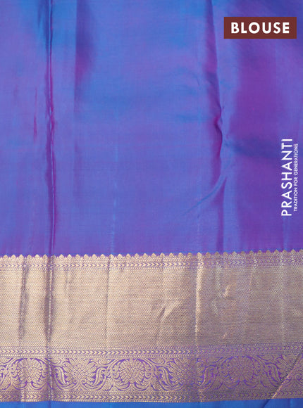 Pure kanchipuram silk saree dual shade of pinkish orange and dual shade of bluish pink with allover zari woven brocade weaves and rich zari woven border