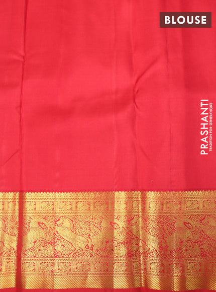 Pure kanchipuram silk saree light blue and red with allover zari woven brocade weaves and rich zari woven border