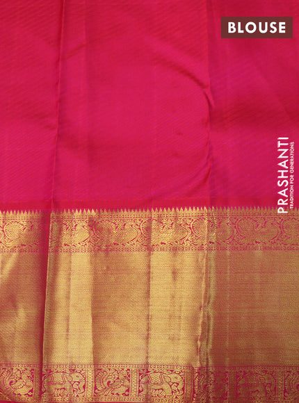 Pure kanchipuram silk saree light green and dual shade of pink with allover zari woven brocade weaves and long rich zari woven korvai border