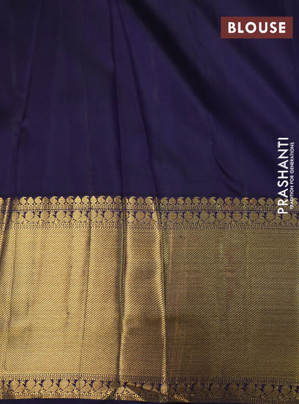 Pure kanchipuram silk saree cream and dark blue with allover zari woven brocade weaves and long rich zari woven border