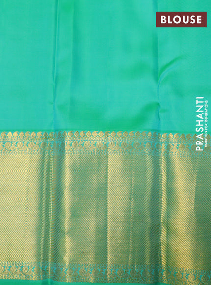 Pure kanchipuram silk saree pink and dual shade of teal bluish green with allover zari woven brocade weaves and long rich zari woven border