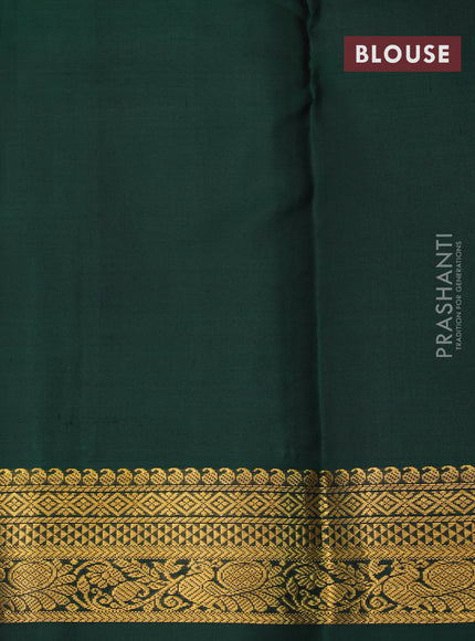 Pure kanchipuram silk saree mango yellow and dark green with allover zari weaves & buttas and zari woven korvai border