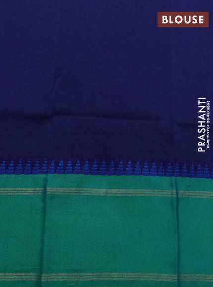 Pure kanchipuram silk saree navy blue with allover kalamkari digital prints and ganga jamuna border