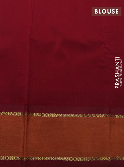 Pure kanchipuram silk saree pastel grey and maroon with allover floral digital prints and temple deisgn rettapet zari woven border