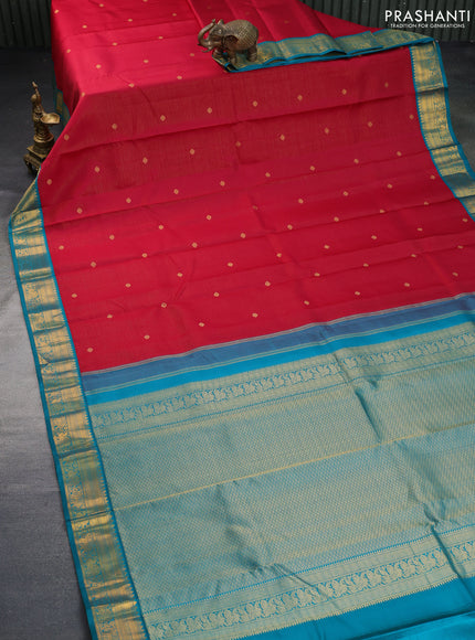 Pure kanchipuram silk saree dark pink and teal green with allover zari weaves & buttas and zari woven korvai border