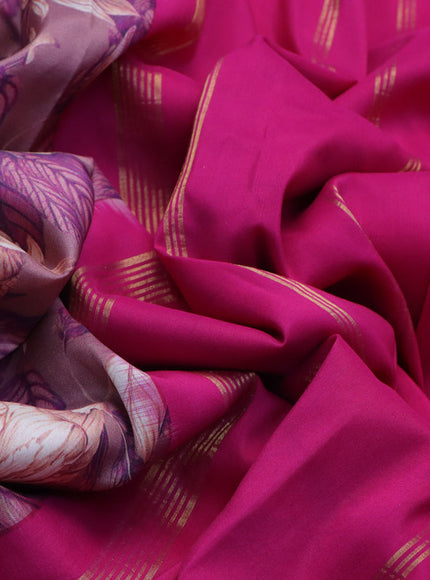 Pure kanchipuram silk saree rosy brown and pink with allover floral digital prints and temple deisgn rettapet zari woven border