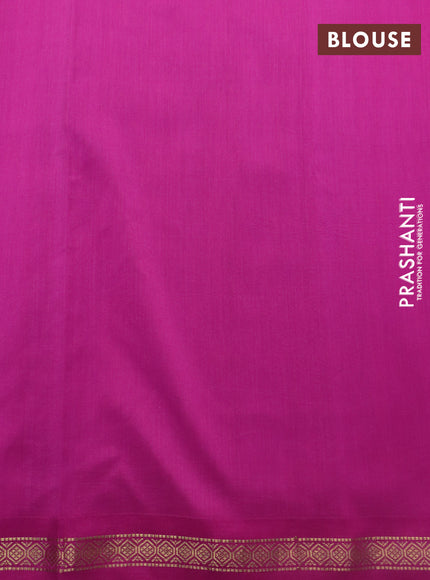 Pure kanchipuram silk saree deep purple and pink with allover floral digital prints and zari woven korvai border