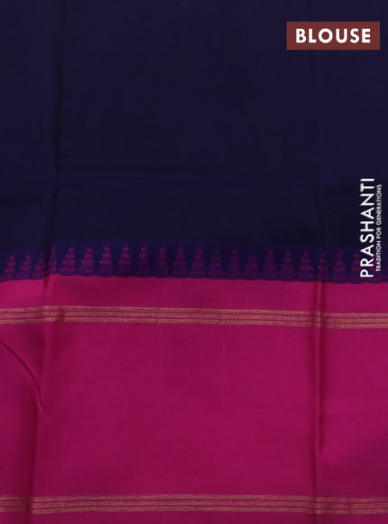 Pure kanchipuram silk saree peach shade and blue with allover floral digital prints and ganga jamuna border