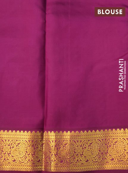 Pure kanchipuram silk saree dual shade of blue and wine shade with zari woven buttas and zari woven korvai border