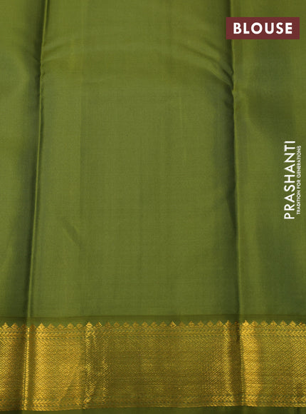 Pure kanchipuram silk saree pastel grey shade and mehendi green with zari woven buttas and zari woven korvai border