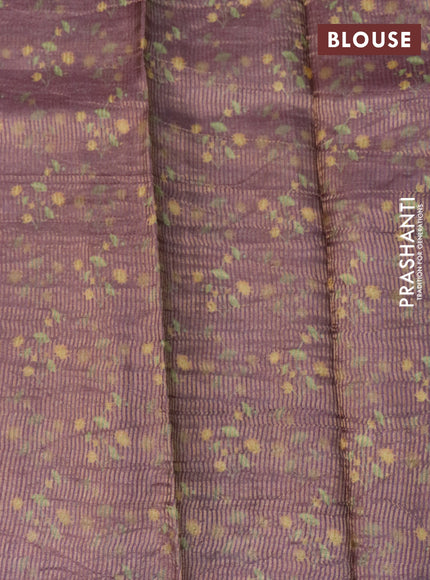 Pure tussar silk saree wine shade with allover zari weaves & floral digital prints and digital printed border