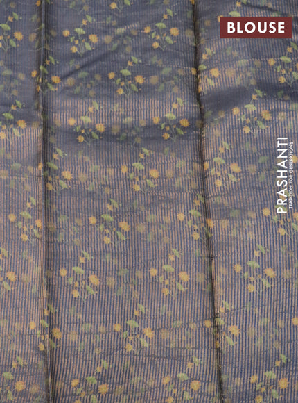 Pure tussar silk saree elephant grey with allover zari weaves & floral digital prints and digital printed border