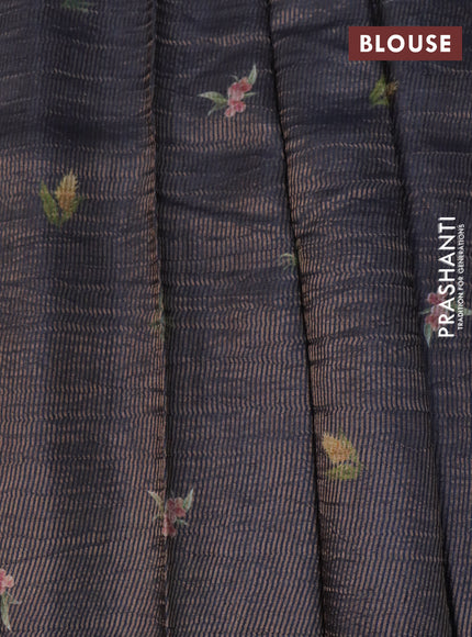 Pure tussar silk saree elephant grey with allover zari weaves & floral digital prints and floral digital printed border