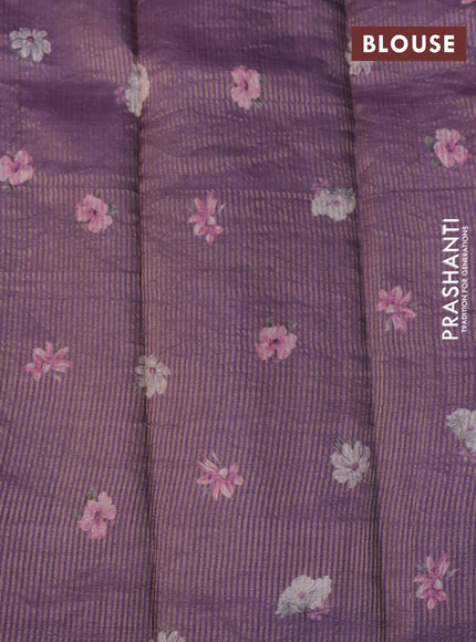 Pure tussar silk saree purple with allover zari weaves & floral digital prints and floral digital printed border