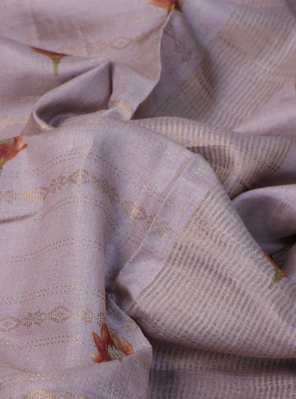 Pure tussar silk saree pastel pink with allover zari weaves & floral digital prints and floral digital printed border