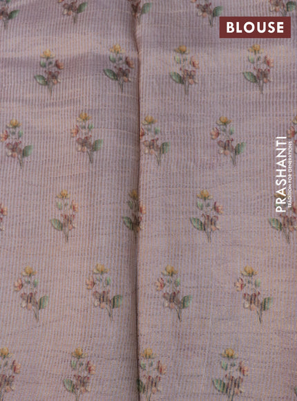 Pure tussar silk saree pastel pink with allover zari weaves & floral digital prints and floral digital printed border