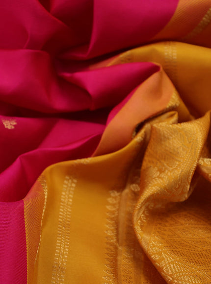 Pure kanchipuram silk saree pink and mustard yellow with zari woven buttas and zari woven korvai border