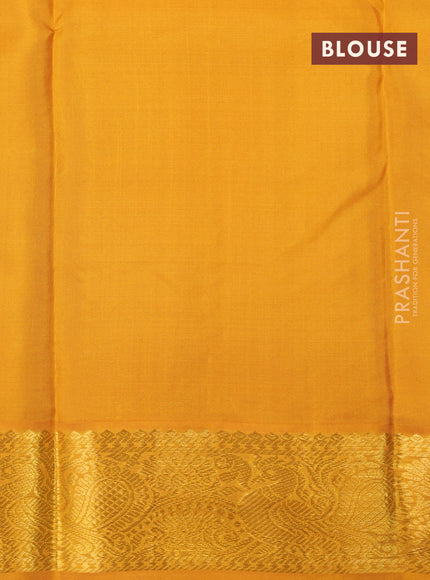 Pure kanchipuram silk saree pink and mustard yellow with zari woven buttas and zari woven korvai border