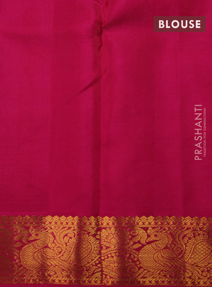 Pure kanchipuram silk saree bottle green and pink with zari woven buttas and zari woven korvai border