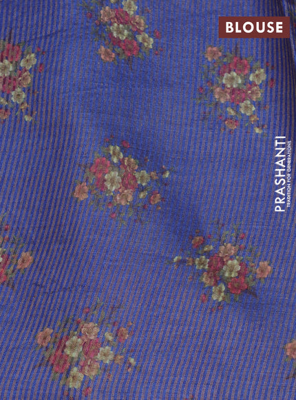 Pure tussar silk saree blue with allover zari weaves & floral digital butta prints and floral digital printed border