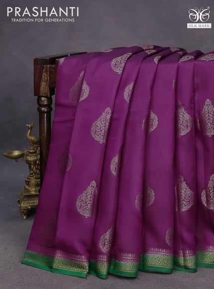 Chiniya silk saree deep purple and green with thread & zari woven buttas and banarasi style border