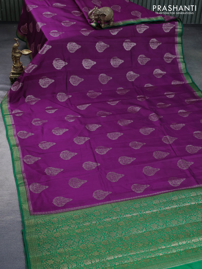 Chiniya silk saree deep purple and green with thread & zari woven buttas and banarasi style border