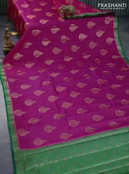 Chiniya silk saree pink and green with thread & zari woven buttas and banarasi style border