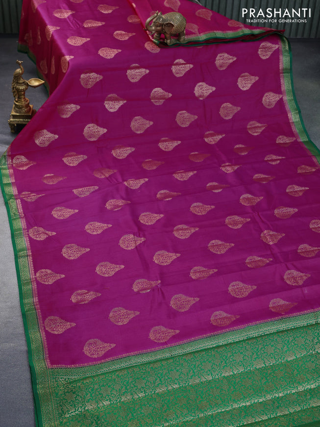 Chiniya silk saree pink and green with thread & zari woven buttas and banarasi style border