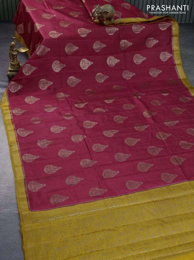 Chiniya silk saree red and mustard yellow with thread & zari woven buttas and banarasi style border