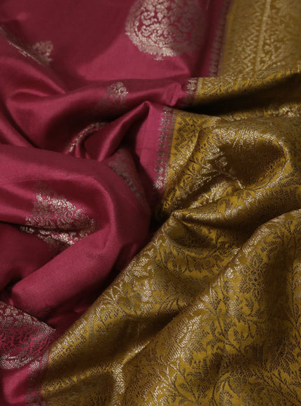 Chiniya silk saree red and mustard yellow with thread & zari woven buttas and banarasi style border