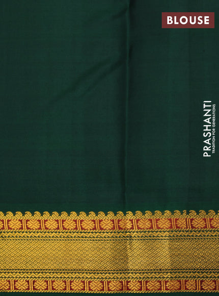 Pure kanchipuram silk saree cream and dark green with plain body and zari woven korvai border