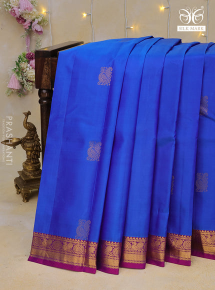 Pure kanchipuram silk saree blue and pink with annam zari woven buttas and zari woven border