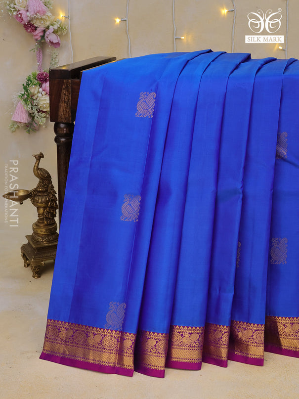 Pure kanchipuram silk saree blue and pink with annam zari woven buttas and zari woven border