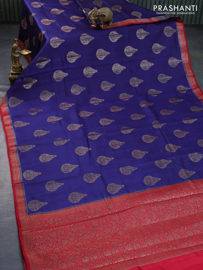 Chiniya silk saree blue and red with thread & zari woven buttas and banarasi style border