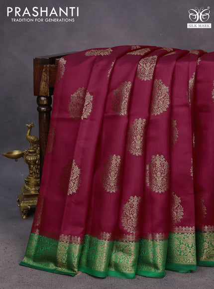 Chiniya silk saree red and green with thread & zari woven buttas and banarasi style border