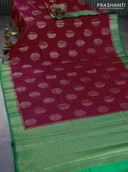 Chiniya silk saree red and green with thread & zari woven buttas and banarasi style border