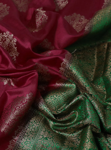 Chiniya silk saree red and green with thread & zari woven buttas and banarasi style border