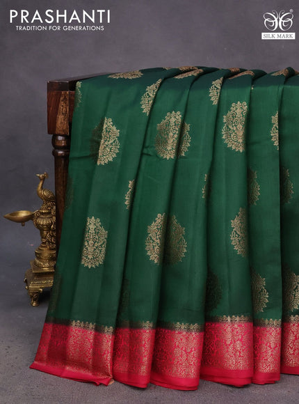 Chiniya silk saree green and maroon with thread & zari woven buttas and banarasi style border