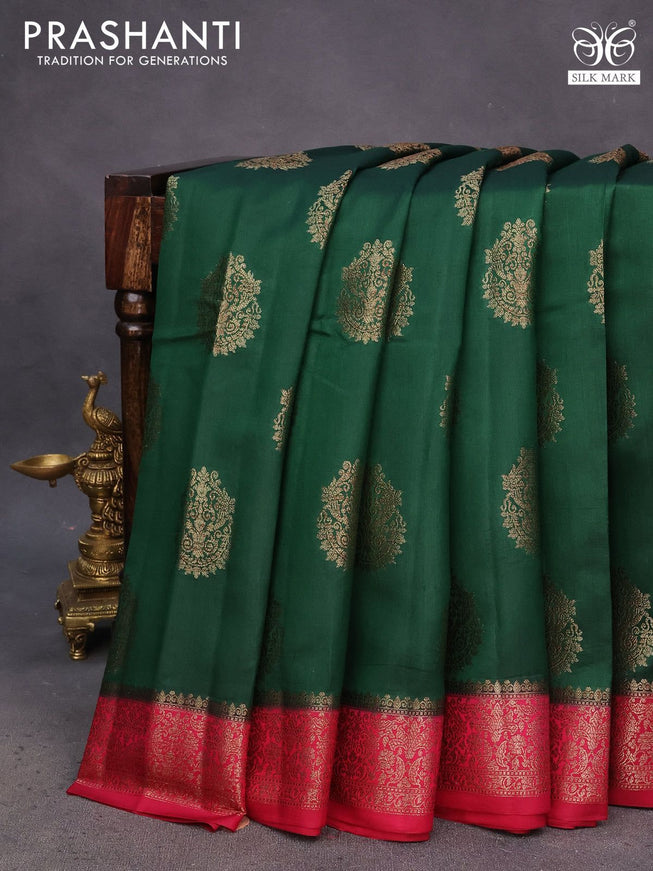 Chiniya silk saree green and maroon with thread & zari woven buttas and banarasi style border